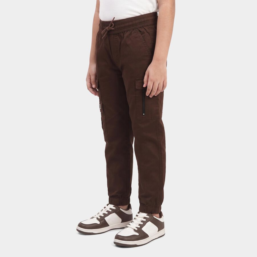 Boys' Brown Regular Fit Cargo Trousers, भूरा, large