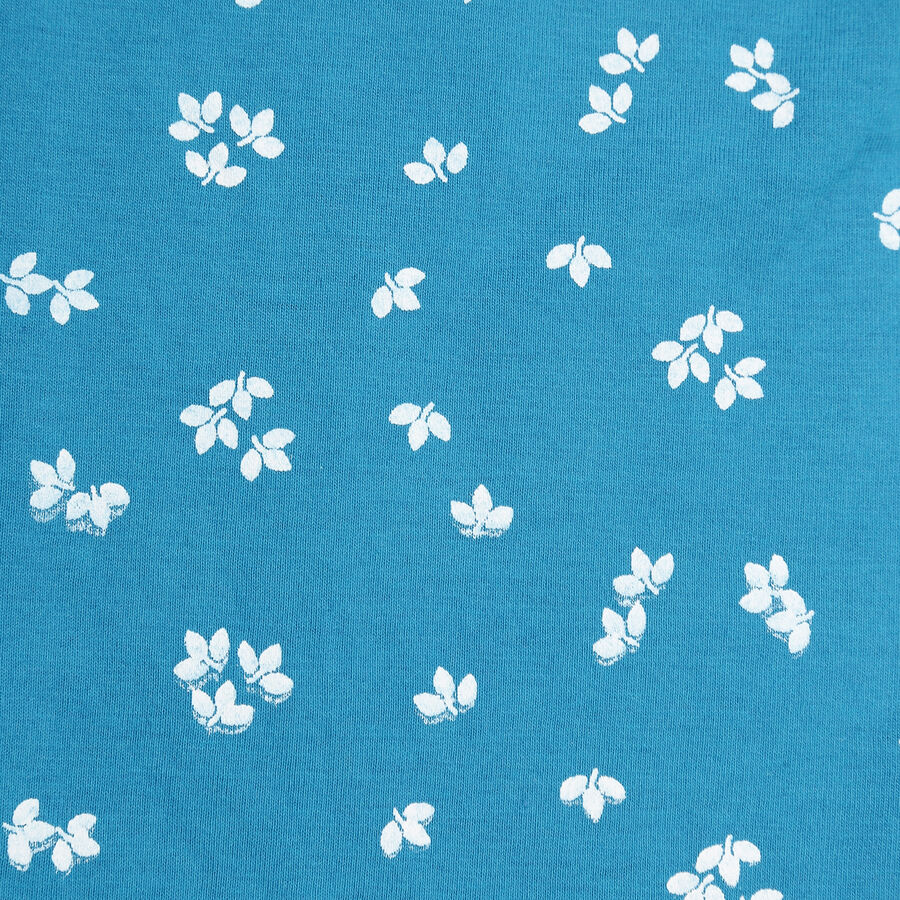 Girls Cotton Printed Pyjama, Teal Blue, large image number null