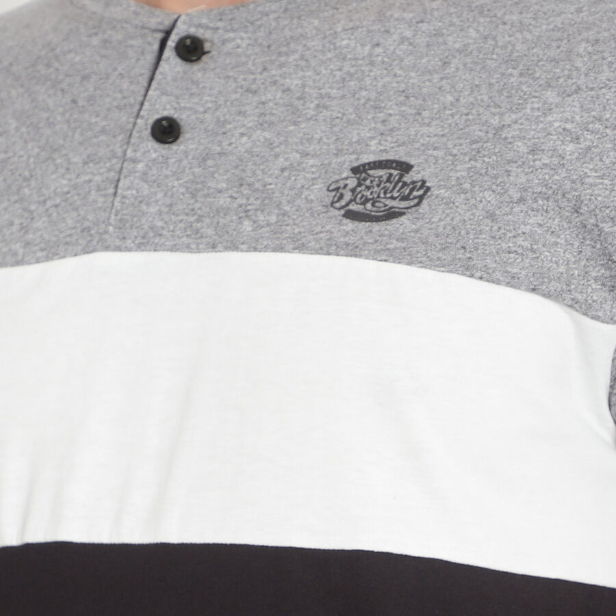 Cut & Sew Henley T-Shirt, Melange Mid Grey, large image number null