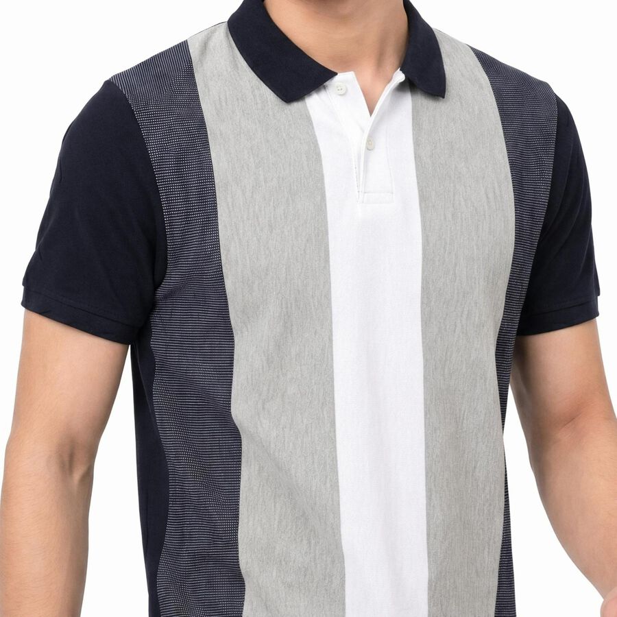Men's Blue Collared Polo Regular T-Shirt, मध्यम नीला, large