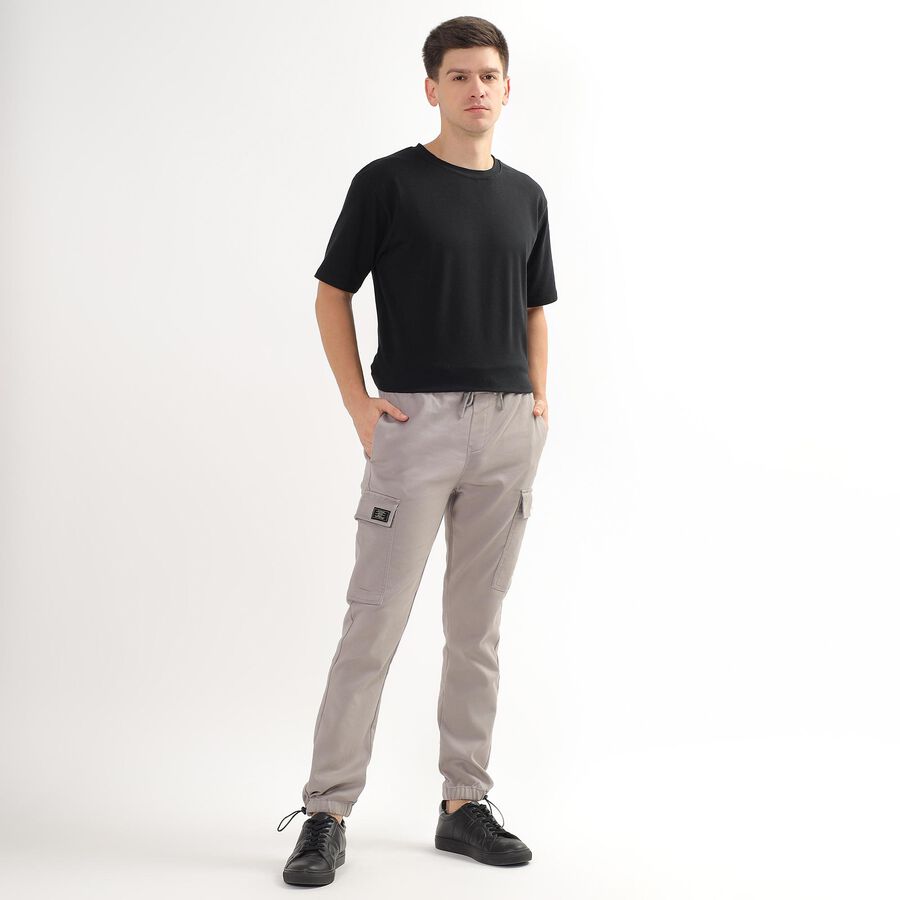 Men's Cargo Slim Fit Casual Trousers , हल्का ग्रे, large image number null