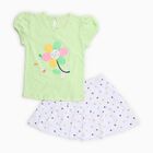 Infants' Pastel Green Cotton Puff Sleeve Top and Printed Skirt Set, Light Green, small
