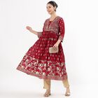 Women's Burgundy V-Neck Embroidered Anarkali Kurta, Fuchsia, small image number null