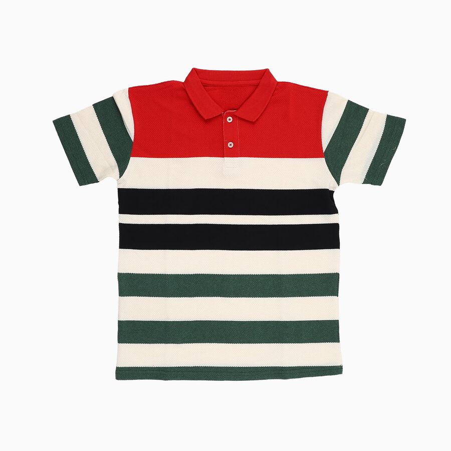 Boys Red and Green Polo Neck Casual T-Shirt, Red, large image number null