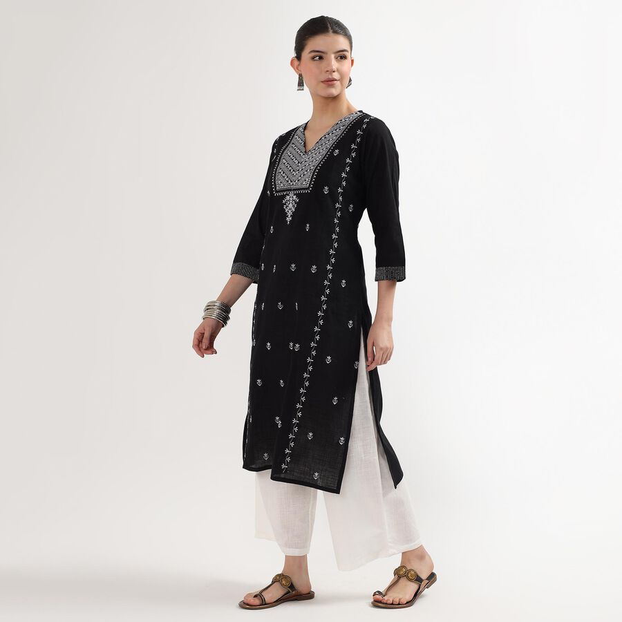 Ladies' 100% Cotton Kurta, Black, large image number null