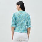 Women's Light Blue Floral Mandarin Collar Shirt, Light Blue, small