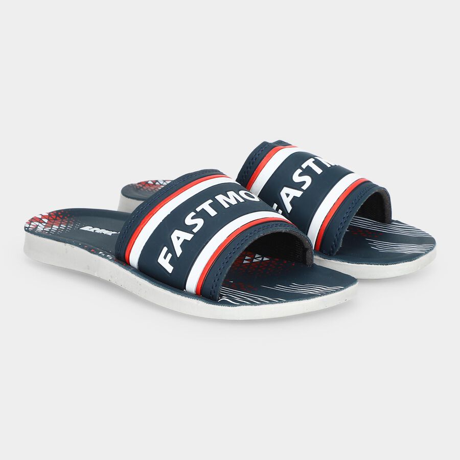 Men's Navy Blue PU Slip-On Slide Sandals, Navy Blue, large