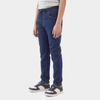 Boys Navy Blue Slim Fit Drawstring Jeans, गहरा नीला, small