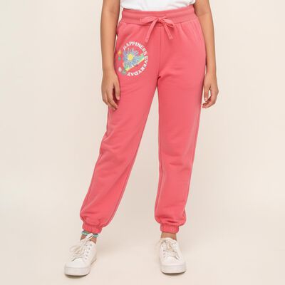 Girls' Coral Pink Sequin Printed Drawstring Pyjama