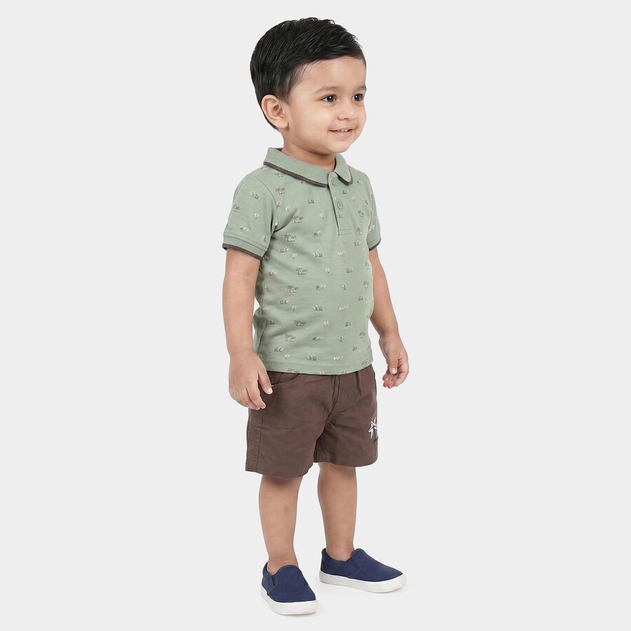 Infants' Mint Green 100% Cotton Polo Neck Printed Baba Suit, Light Green, large
