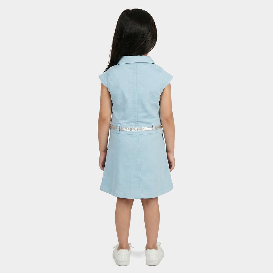Girls' Light Blue Cotton Blend Casual Frock, हल्का नीला, large