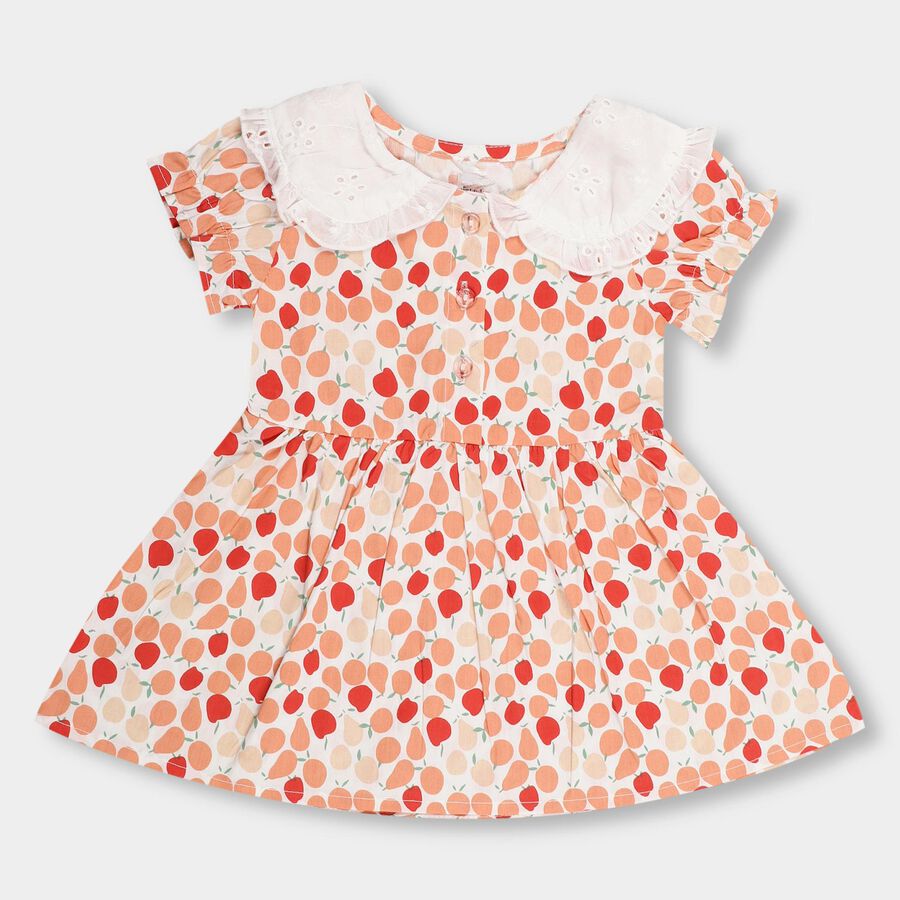 Infant Girls' 100% Cotton Collar Frock, Peach, large image number null