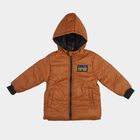 Boys Brown Hooded Puffer Jacket, Brown, small