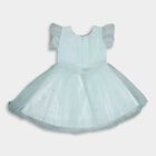 Girls' Light Aqua Blue Flared Embellished Short Sleeves Frock, Light Blue, small image number null