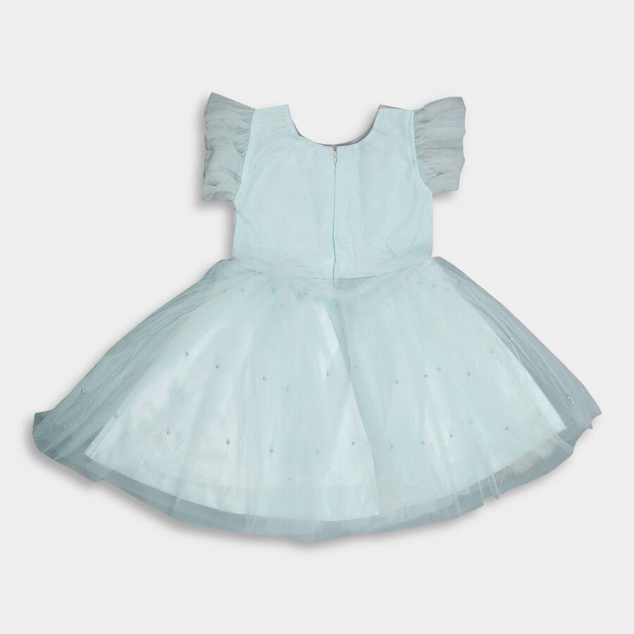 Girls' Light Aqua Blue Flared Embellished Short Sleeves Frock, Light Blue, large image number null