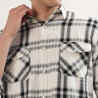 Men's Black and White Cotton Checkered Spread Collar Casual Shirt, Charcoal, small image number null