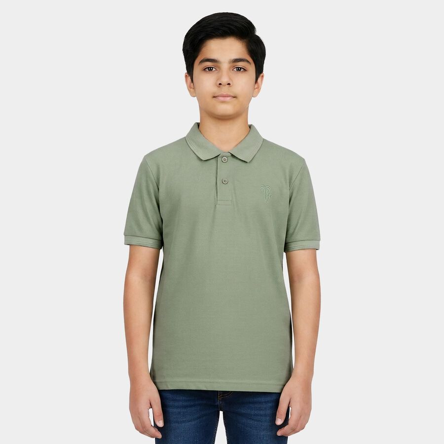 Boys' Sage Green Polo Neck Polo T-Shirt, हल्का हरा, large