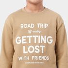 Boys' Beige Crew Neck Graphic Print Sweatshirt, गहरा पीला, small