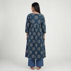 Women's Teal Notch Neck Printed Kurta, टील ब्लू, small