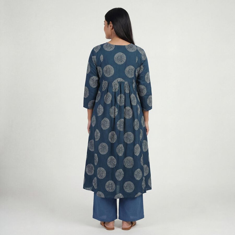 Women's Teal Notch Neck Printed Kurta, टील ब्लू, large