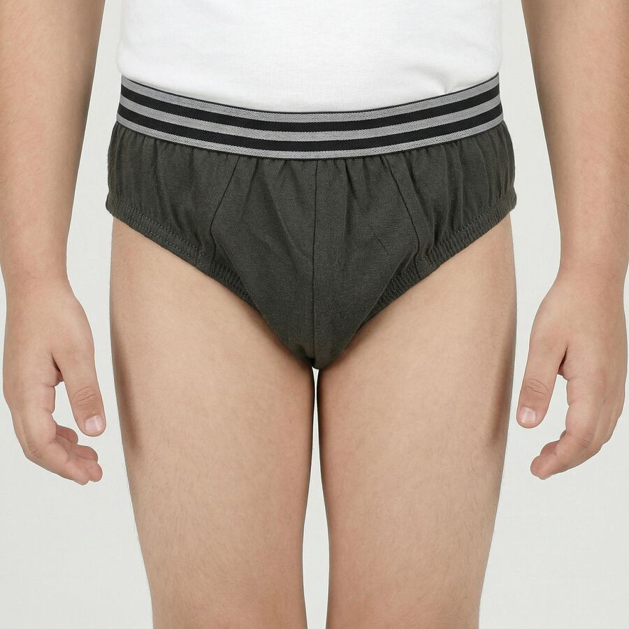 Boys' Olive Green Regular Fit Solid Briefs, ओलिव, large