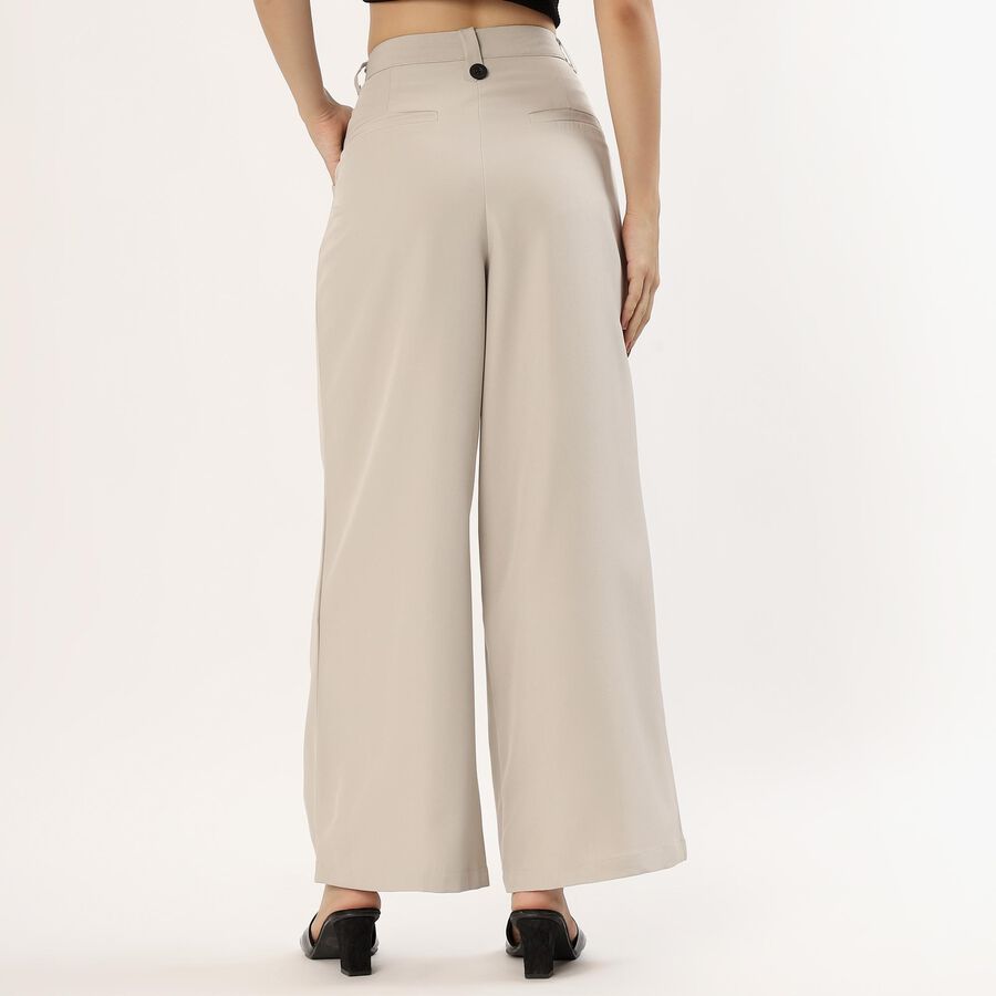 Women's Soft Beige Wide-Leg Pleated Trousers, Light Grey, large image number null