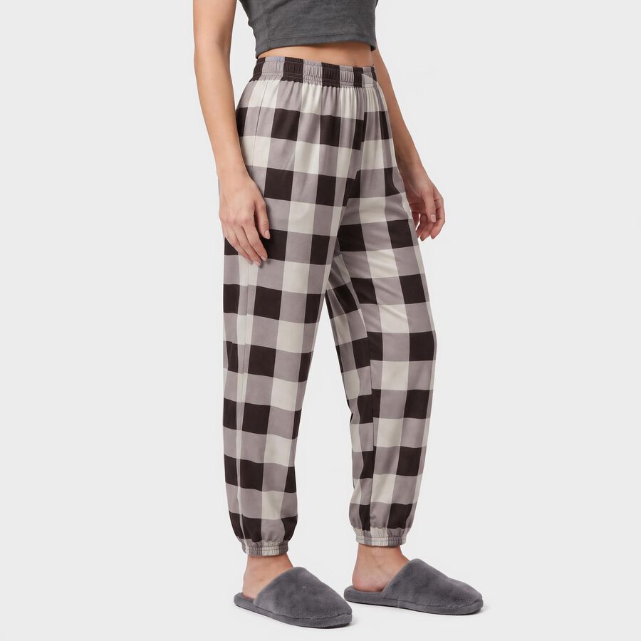 Women's Brown Relaxed Fit Checked Harem Pants, भूरा, large