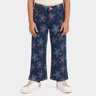 Girls' Navy Blue Straight Fit Floral Printed Jeans, मध्यम नीला, small