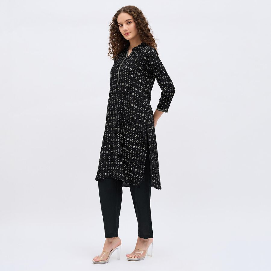 Women's Black Round Neck Solid Kurta, काला, large image number null
