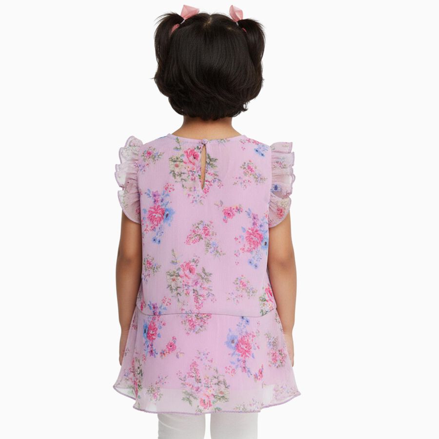 Girls Light Pink Round Neck Casual T-Shirt, Lilac, large