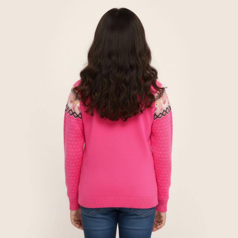 Girls' Bright Pink Crew Neck Casual Pullover, Pink, large image number null