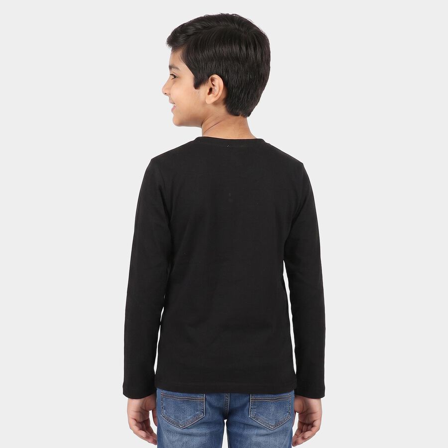 Boys Black Round Neck Regular Boys T-Shirt, काला, large