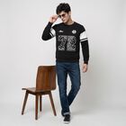 Men's Black Crew Neck Graphic Print Sweatshirt, Black, small