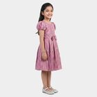 Girls' Pink Fit and Flare Embellished Bow Frock, गुलाबी, small