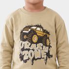 Boys' Beige Crew Neck Graphic Print Sweatshirt, गहरा पीला, small
