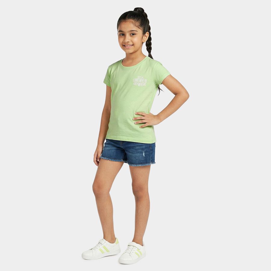 Girls Green Casual T-Shirt, हल्का हरा, large
