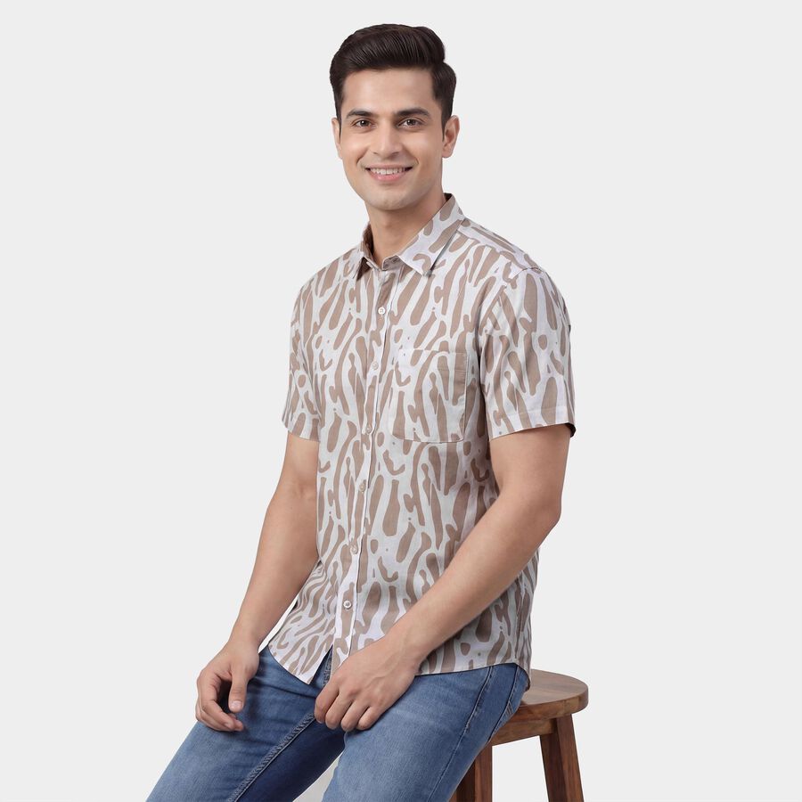 Men's Beige Cotton Classic Collar Casual Shirt, गहरा पीला, large