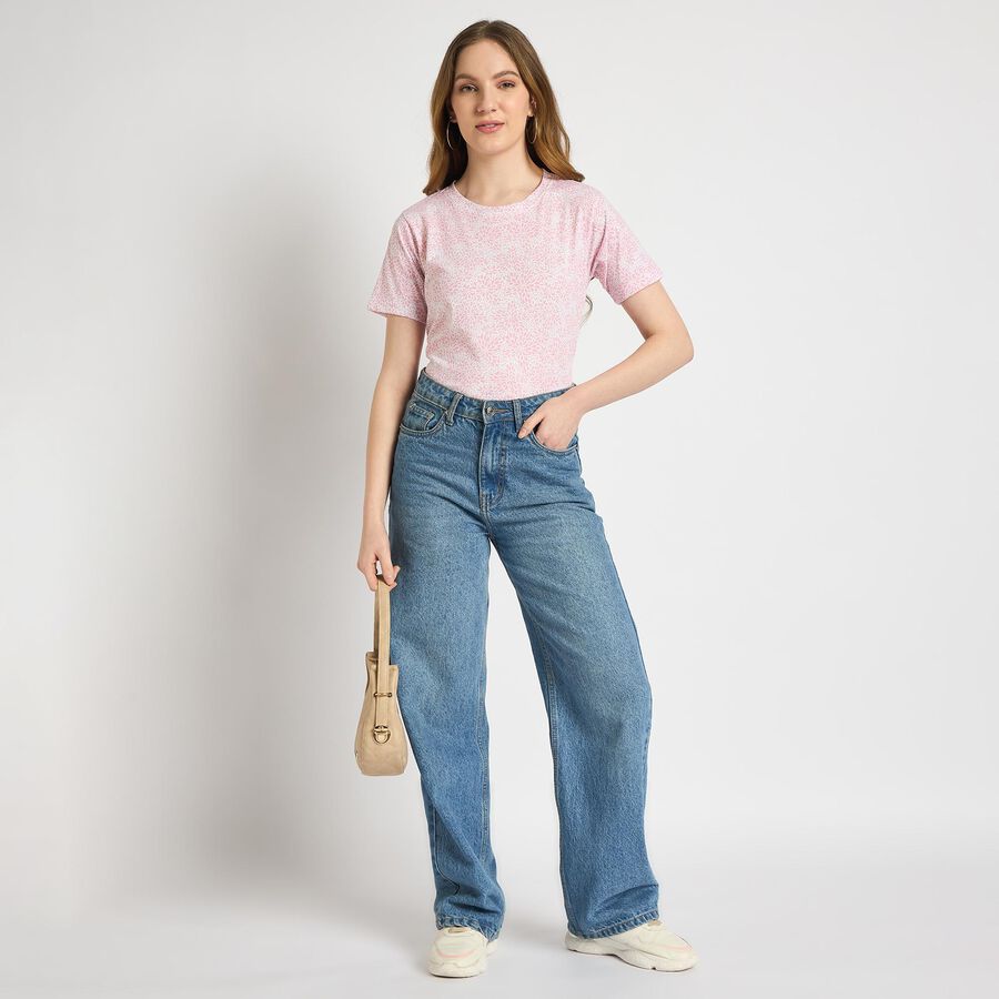 Ladies' Round Neck T-Shirt , Light Pink, large