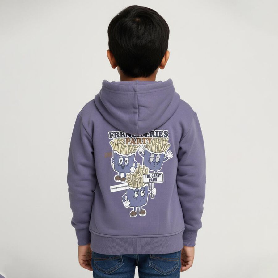 Boys Muted Lavender Purple Hooded Casual Sweatshirt, Mid Blue, large image number null
