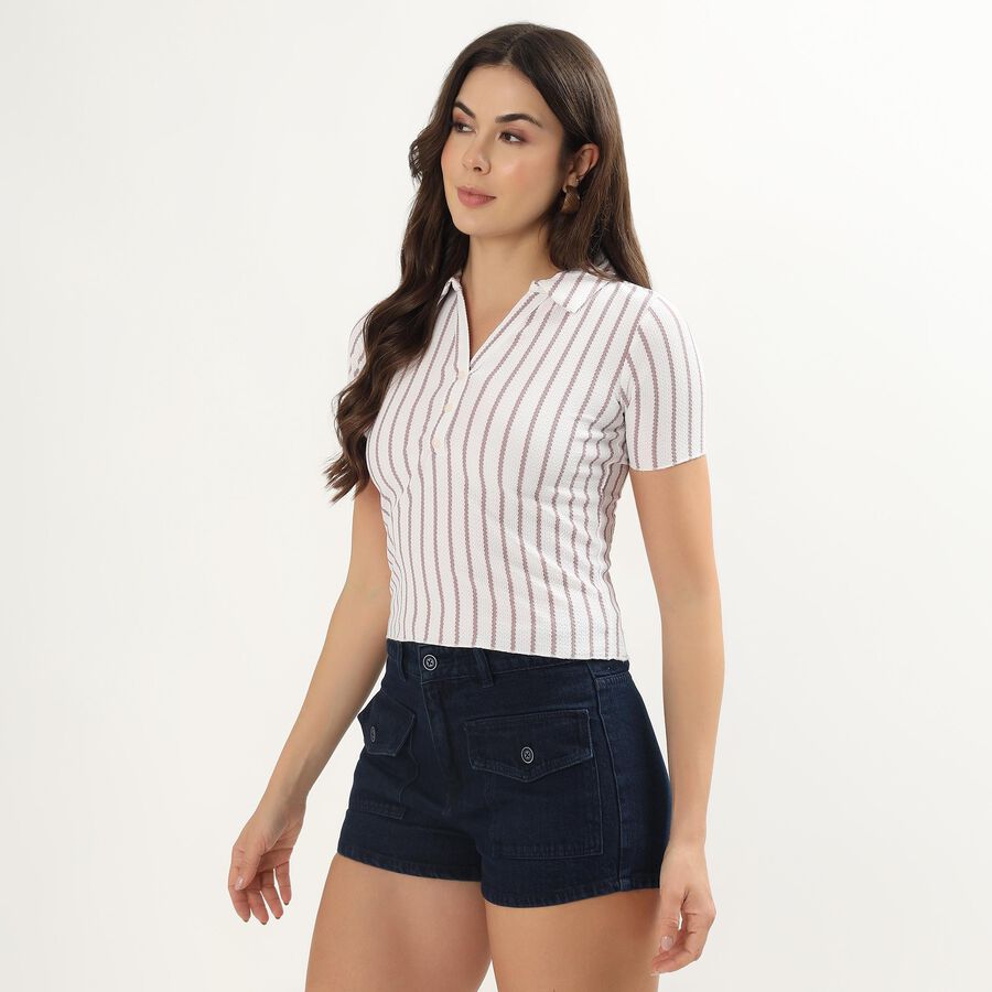 Women's Off-White Polo Collar Casual T-Shirt, ऑफ व्हाइट, large