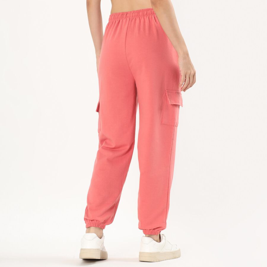 Women's Coral Pink Relaxed Fit Cargo Track Pants, Coral, large image number null