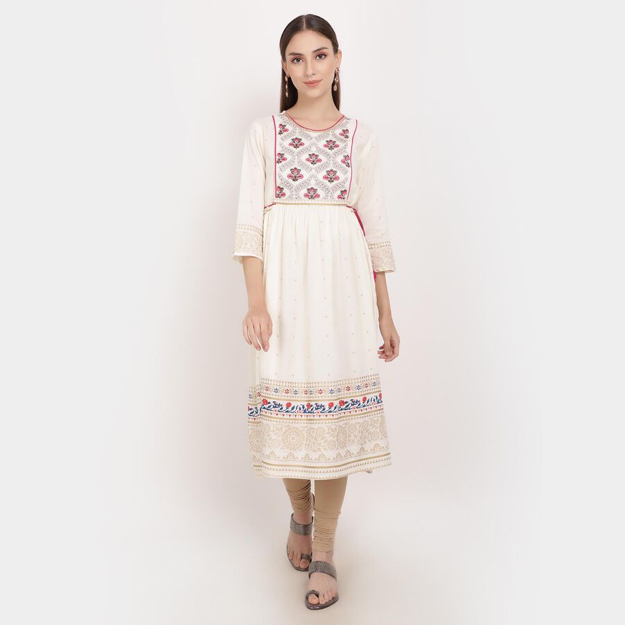 Embroidered Empire Line Kurta, Beige, large image number null