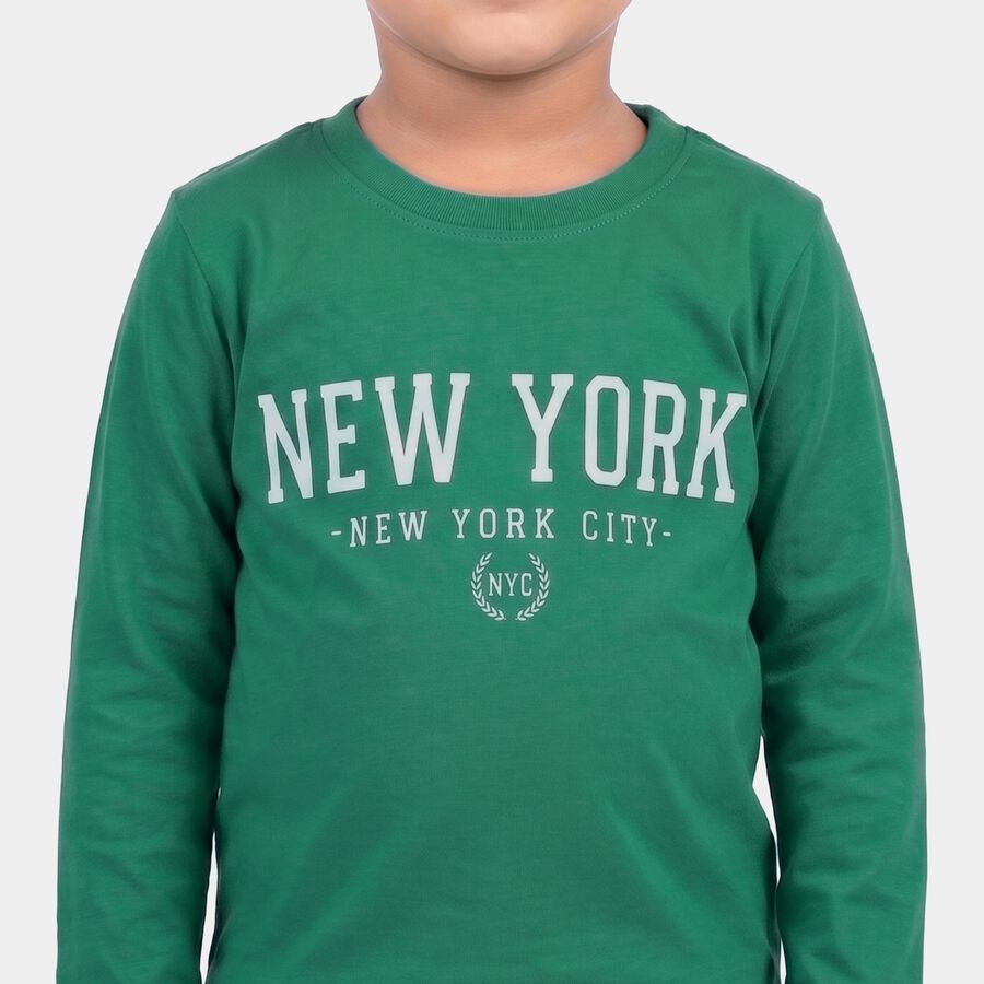 Boys Green Crew Neck Regular Boys T-Shirt, Dark Green, large