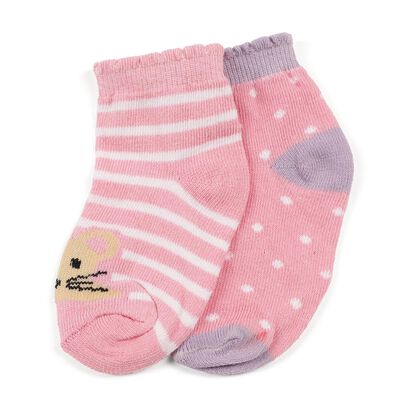 Girls' Soft Pink Regular Fit Striped and Polka Dot Socks Pack of 2