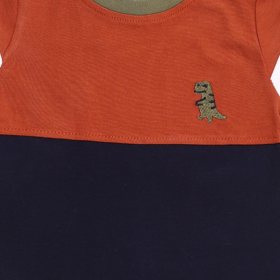 Infants' Rust Orange and Navy Cotton Round Neck Colorblock Baba Suit, नेवी ब्लू, large image number null