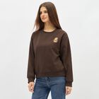Women's Dark Chocolate Brown Crew Neck Casual Sweatshirt, Brown, small image number null