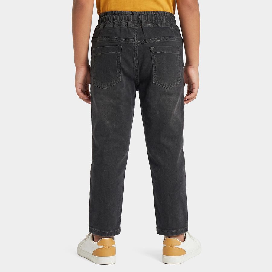 Boys Dark Grey Straight Fit Drawstring Waist Jeans, गहरा ग्रे, large