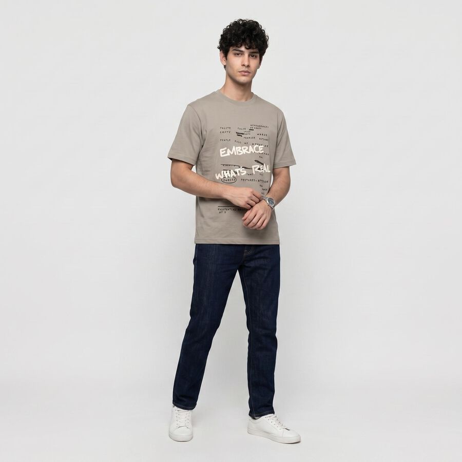 Men Grey Round Neck Regular T-Shirt, हल्का ग्रे, large