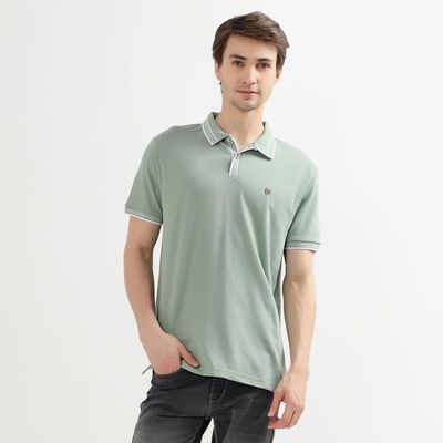Men's Light Sage Green Polo Collar Preppy T-Shirt