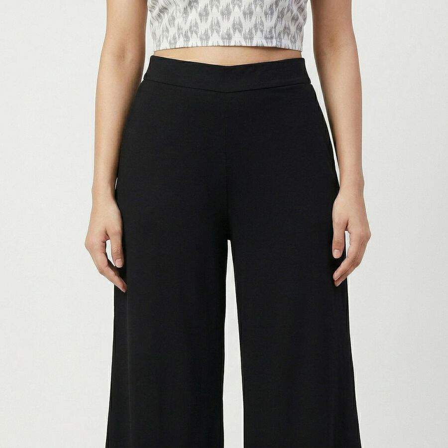Women's Black Wide-Leg High-Rise Palazzos, काला, large